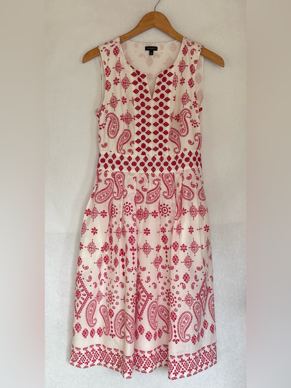 Talbots White cotton Dress with Red Paisley Print